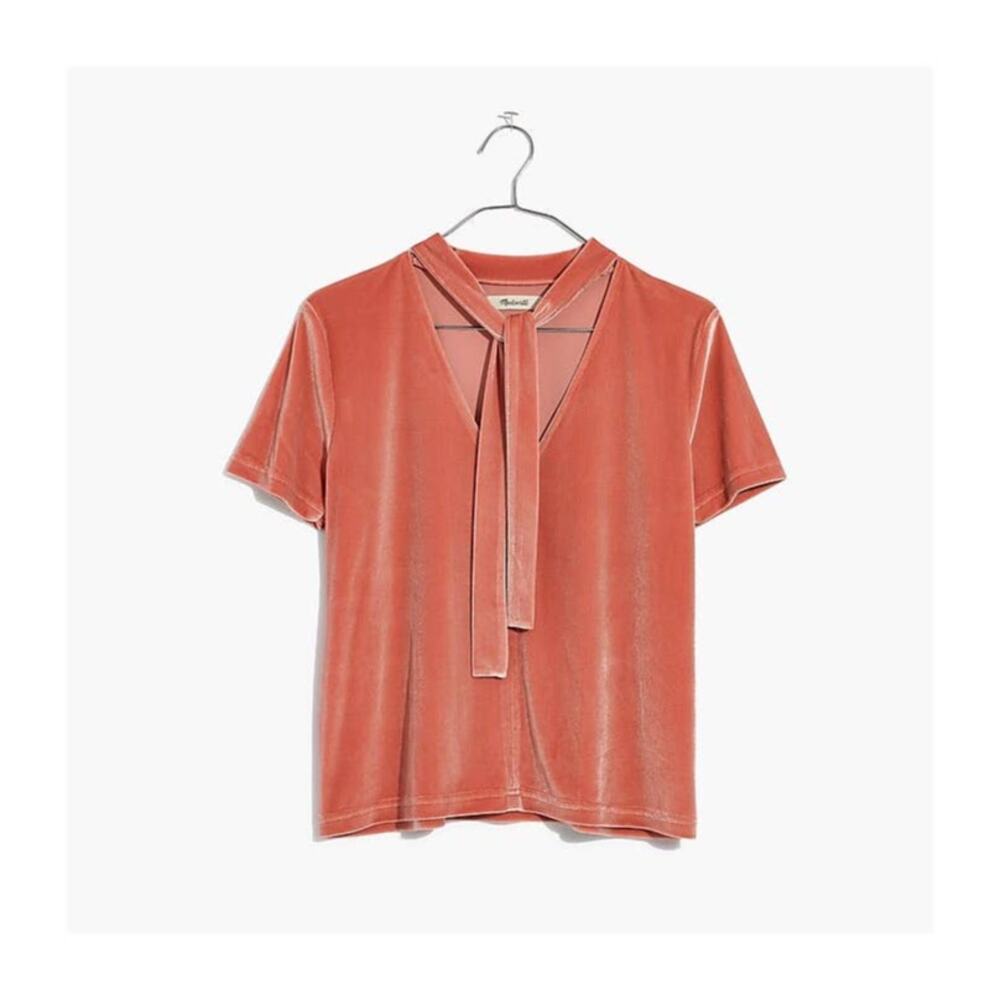 3/$15 Madewell Velvet Tie-Neck Top in Dried Coral